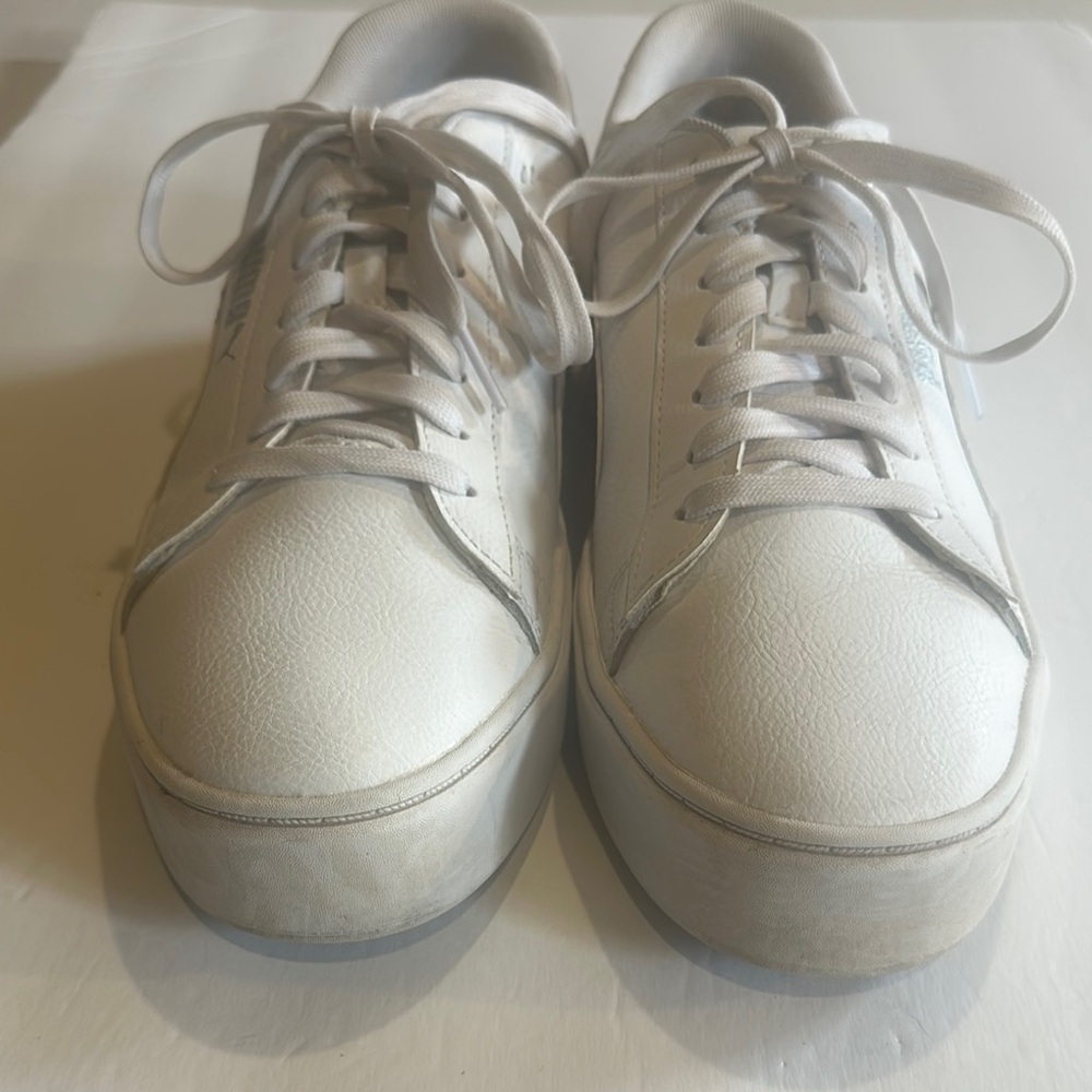 Puma White lace up Sneakers tennis 392253-01 style w silver Puma details size 11 - Picture 3 of 8